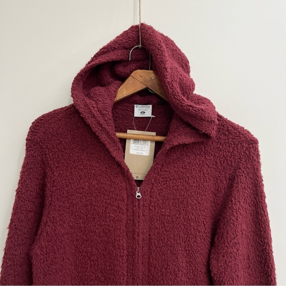 Columbia woman’s plush peak hoodie jacket maroon sherpa teddy size XL - Picture 3 of 8